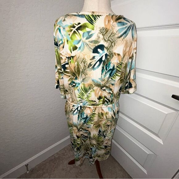 Chico’s Split Neck Tropical Snakeskin Print Short Sleeve Tunic Dress Chicos - Picture 3 of 13
